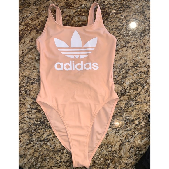 Adidas logo WOMENS ORIGINALS TREFOIL SWIMSUIT DUST PINK Small - Picture 3 of 6
